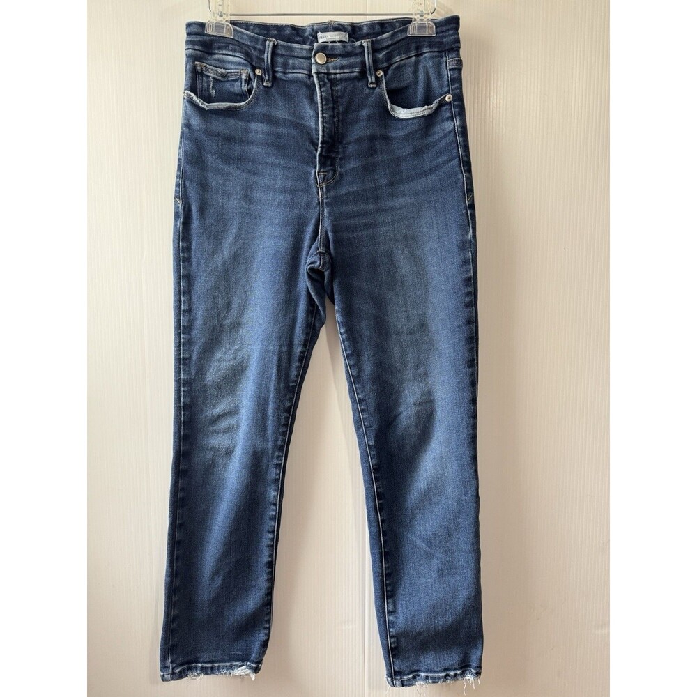 Good American Good Legs Straight Jeans Indigo Size 12/31 High Rise Denim Womens